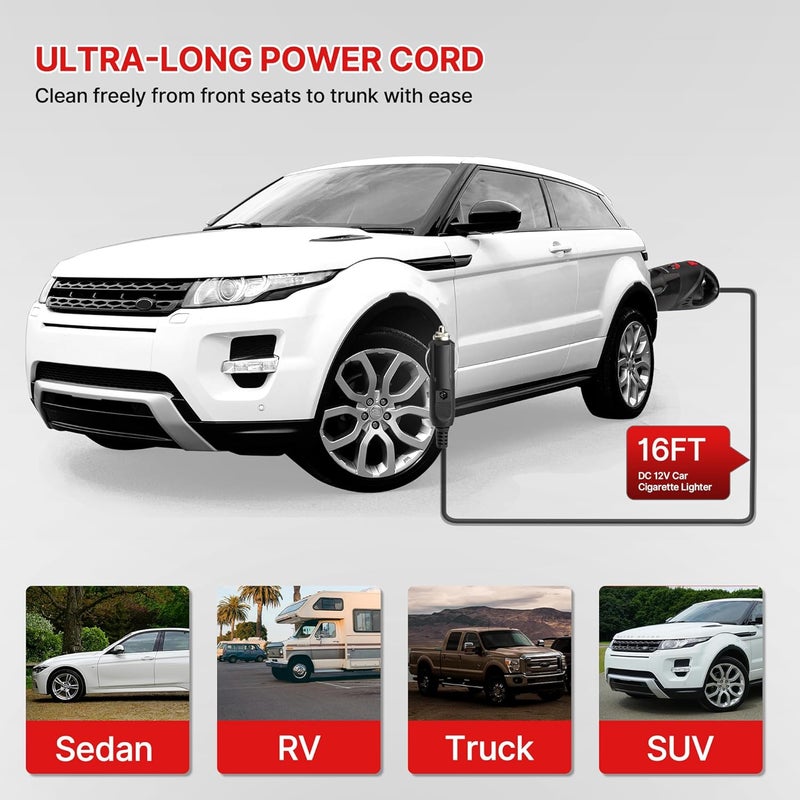 SHOPVAC Shop 12V Car Vacuum - Portable Vacuum Cleaner with 7000Pa Powerful Suction, 16Ft Corded Handheld Car Vac & Storage Bag, Cigarette Lighter Plug, for Deep Interior Detail Cleaning - Image 3